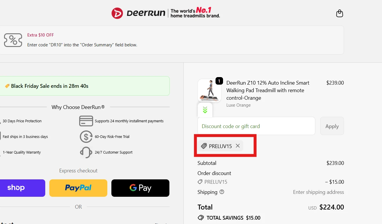Use Discount Code PRELUV15 for $15 OFF Sitewide at deerruntreadmill.com